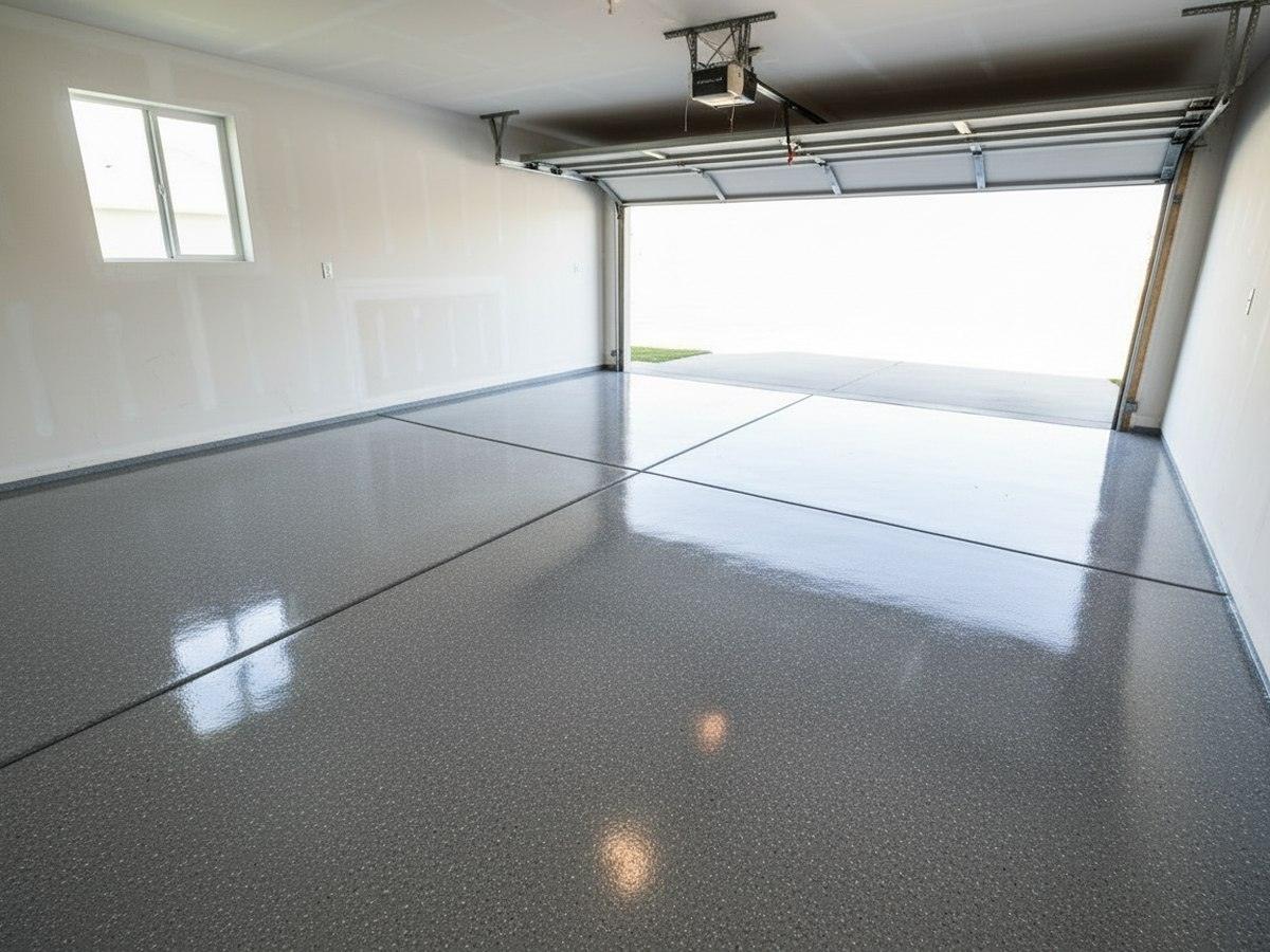 Finished glossy epoxy garage floor, illustrative example